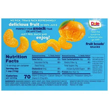 Dole mandarin oranges 16-count carton back with nutrition facts and serving info