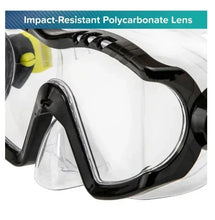 Swim mask with impact-resistant polycarbonate clear lens and black frame