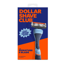 Men's 6-blade manual razor starter set package with handle and refill cartridges