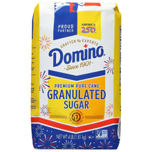 Granulated cane sugar bag with blue and yellow Domino-style branding, 4 lb net wt