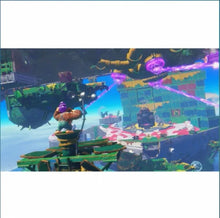 Nintendo Switch 2 gameplay screenshot in a bright blocky arena with Donkey Kong