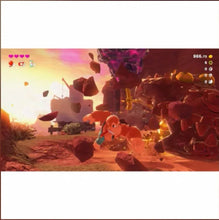 Nintendo Switch 2 gameplay screenshot with Donkey Kong running amid flying blocks