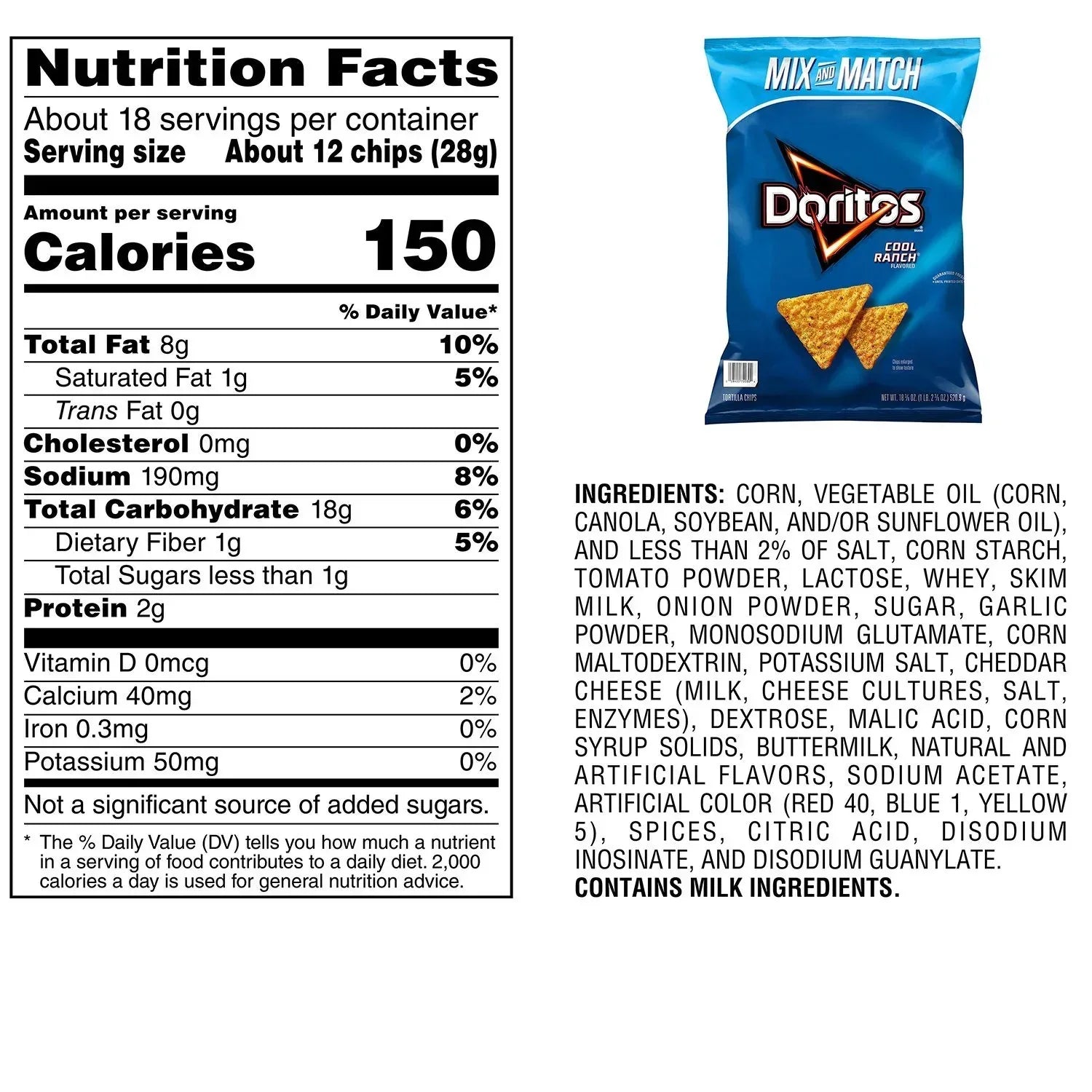 Doritos Cool Ranch Tortilla Chips, 18.38 oz.