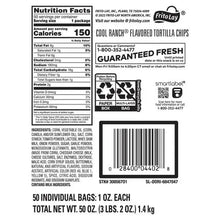 Cool Ranch flavored tortilla chips package facts and barcode panel