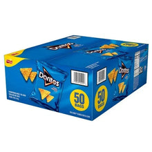 Doritos Cool Ranch tortilla chips 50-bag box, side view with barcode and chip graphics