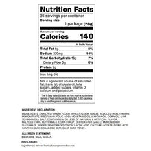 Nutrition Facts panel for seasoned pretzel twists: 36 servings, 1 package (28g)