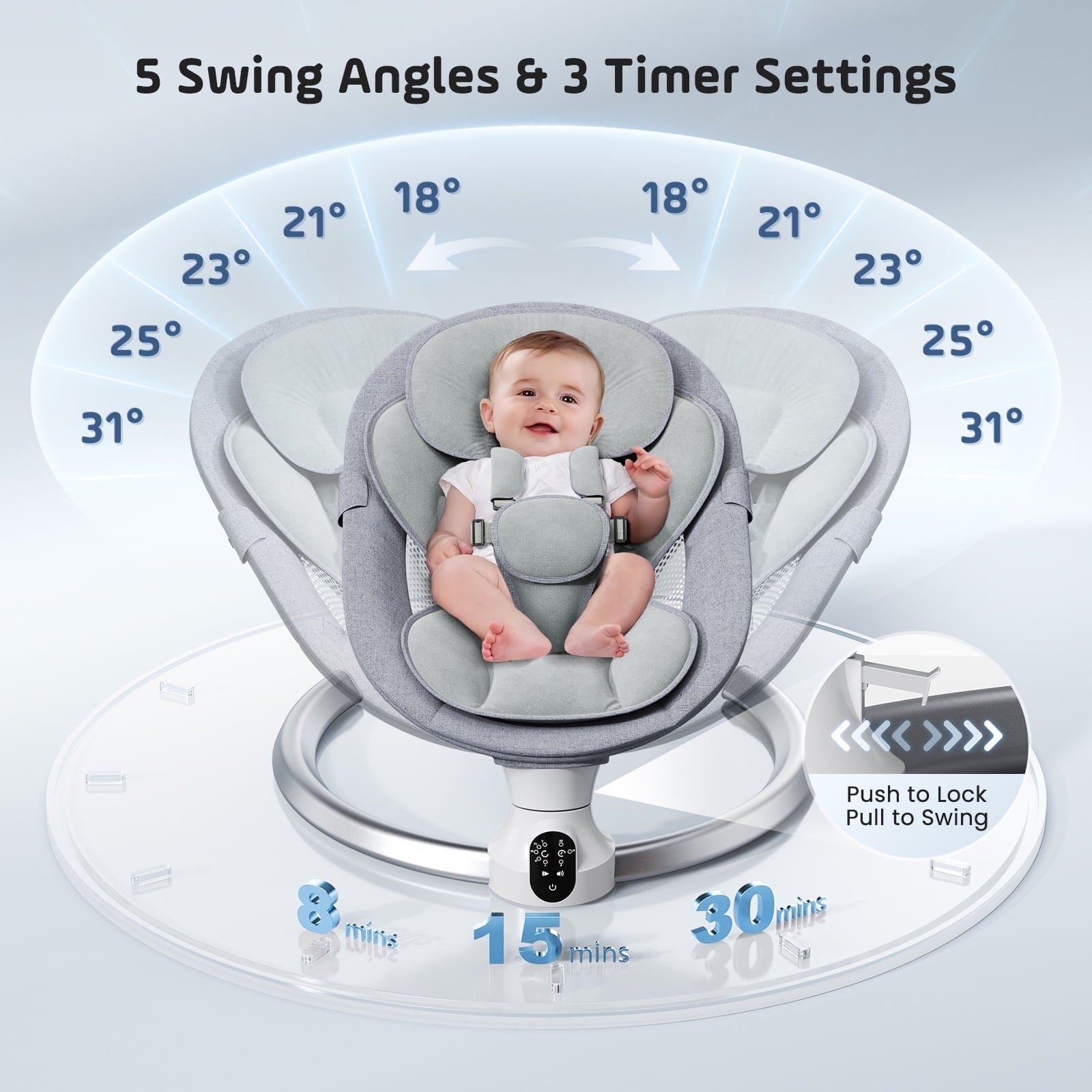 Doulami Electric Baby Swing for Newborn to Toddler Portable Infant Swing Rocker with Remote & APP Control & IMD Touch Panel, 5 Sway Speeds, 10 Lullabies