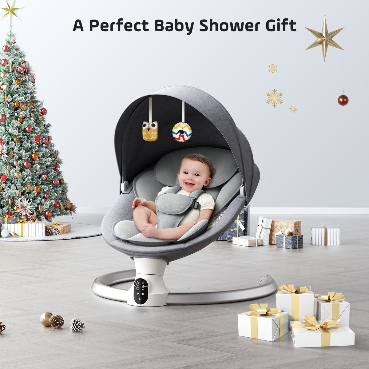 Doulami Electric Baby Swing for Newborn to Toddler Portable Infant Swing Rocker with Remote & APP Control & IMD Touch Panel, 5 Sway Speeds, 10 Lullabies