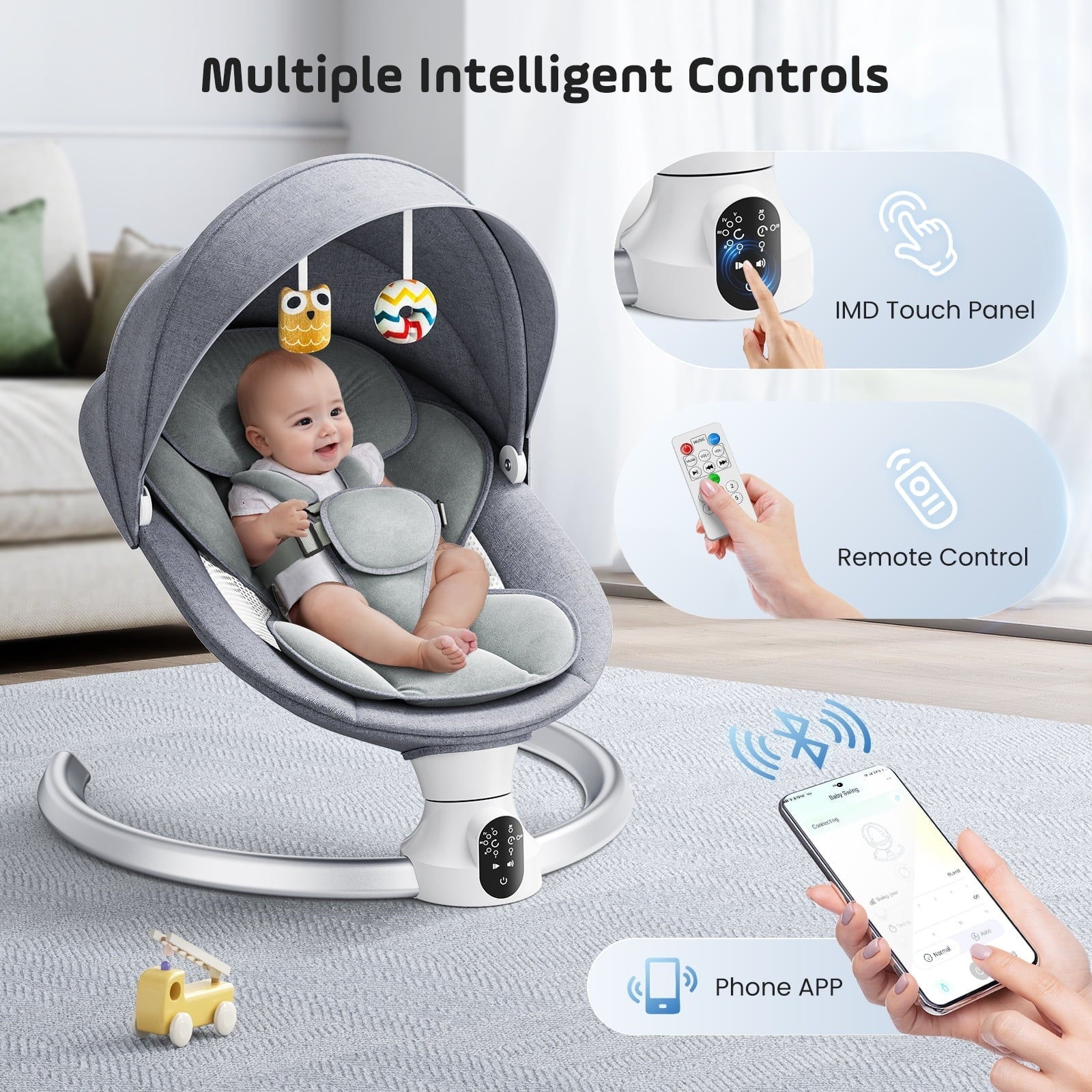 Doulami Electric Baby Swing for Newborn to Toddler Portable Infant Swing Rocker with Remote & APP Control & IMD Touch Panel, 5 Sway Speeds, 10 Lullabies