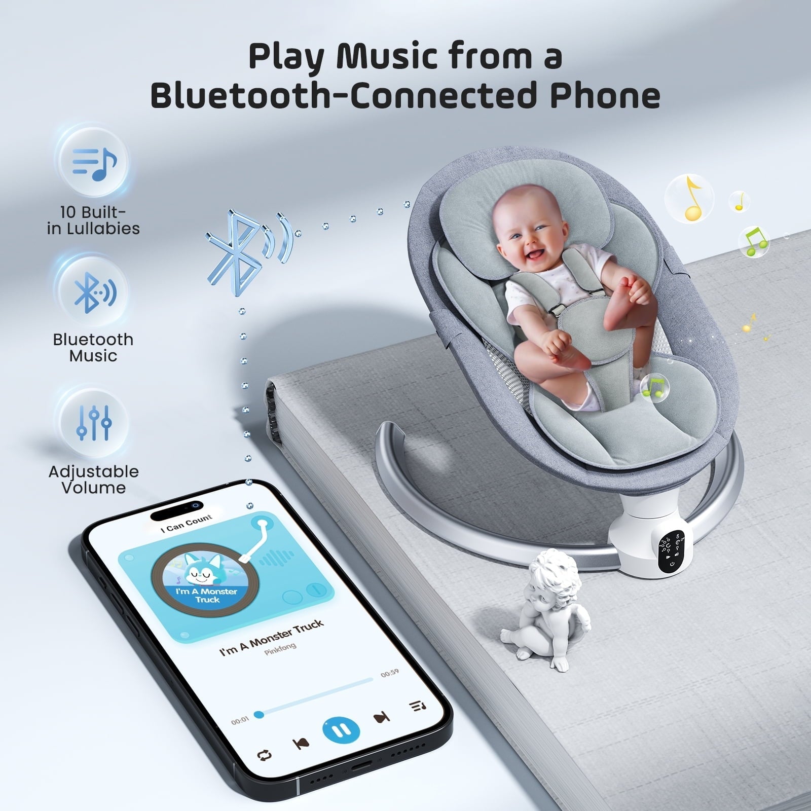 Doulami Electric Baby Swing for Newborn to Toddler Portable Infant Swing Rocker with Remote & APP Control & IMD Touch Panel, 5 Sway Speeds, 10 Lullabies