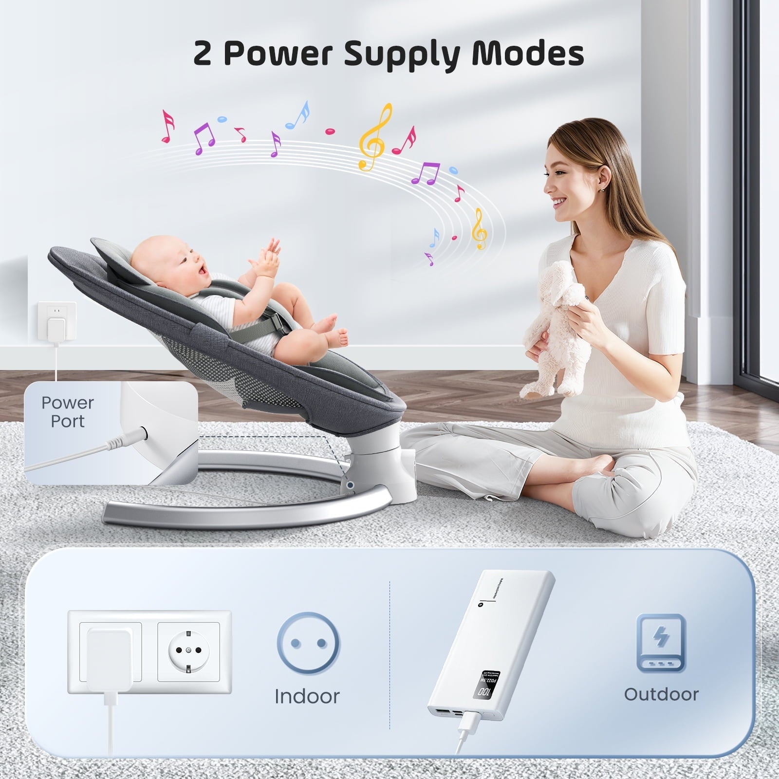 Doulami Electric Baby Swing for Newborn to Toddler Portable Infant Swing Rocker with Remote & APP Control & IMD Touch Panel, 5 Sway Speeds, 10 Lullabies