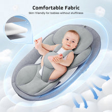 Gray baby swing rocker with soft fabric seat liner and safety straps