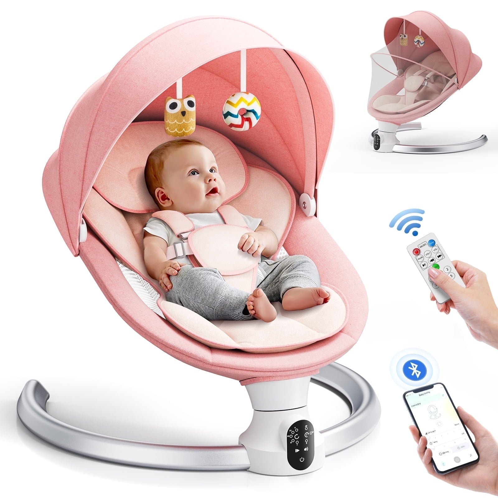 Doulami Electric Baby Swing for Newborn to Toddler Portable Infant Swing Rocker with Remote & APP Control & IMD Touch Panel, 5 Sway Speeds, 10 Lullabies