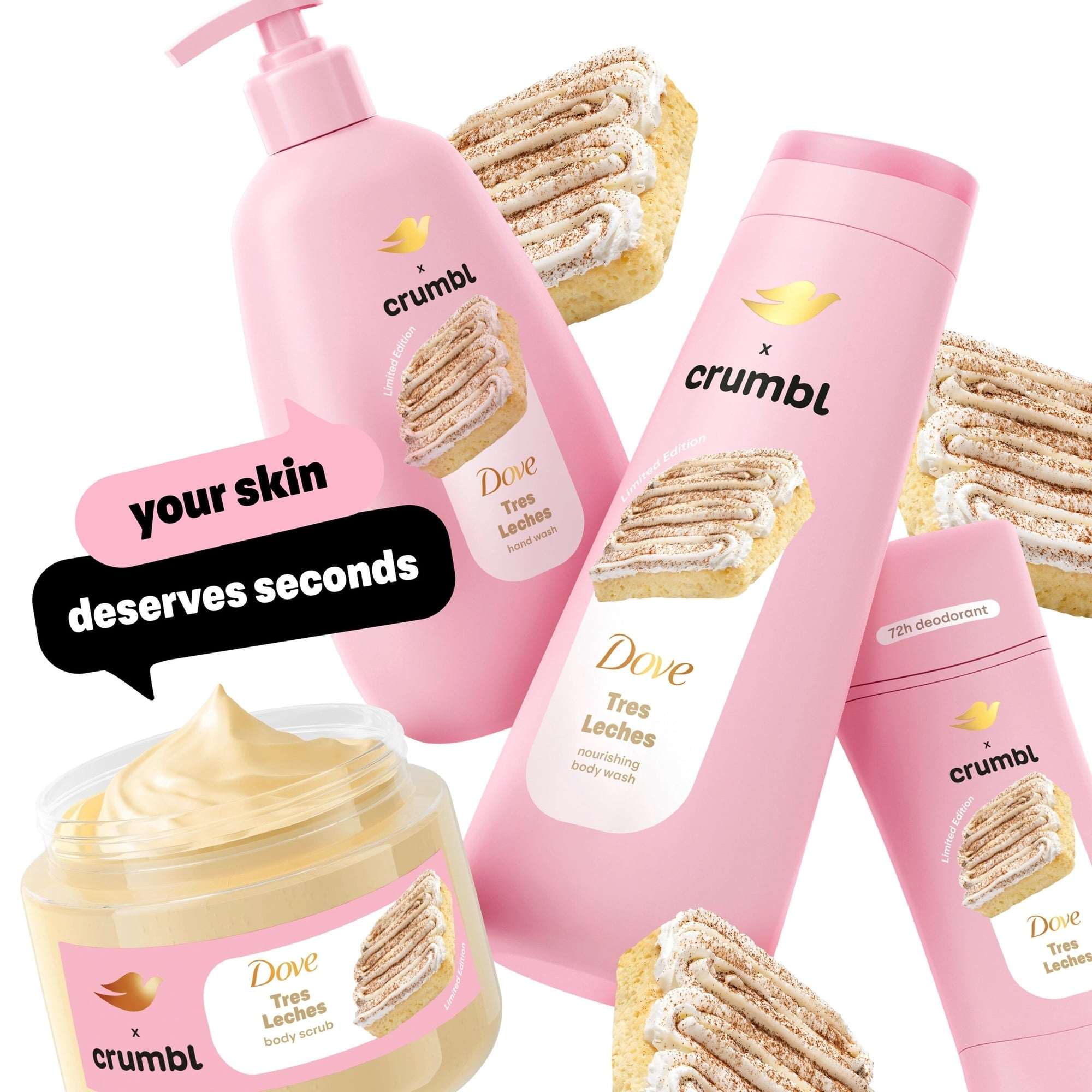 Dove & Crumbl Limited Edition Body Scrub Tres Leches 15 OZ (3 PACK )