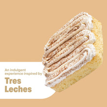 Tres Leches sweet vanilla cake slice graphic for Dove x crumbl body scrub