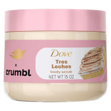 Dove x crumbl Tres Leches body scrub jar, pink lid and front label