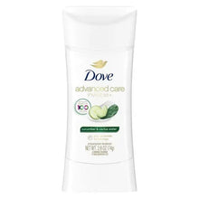 Dove advanced care invisible+ deodorant stick, white container with cucumber and cactus water