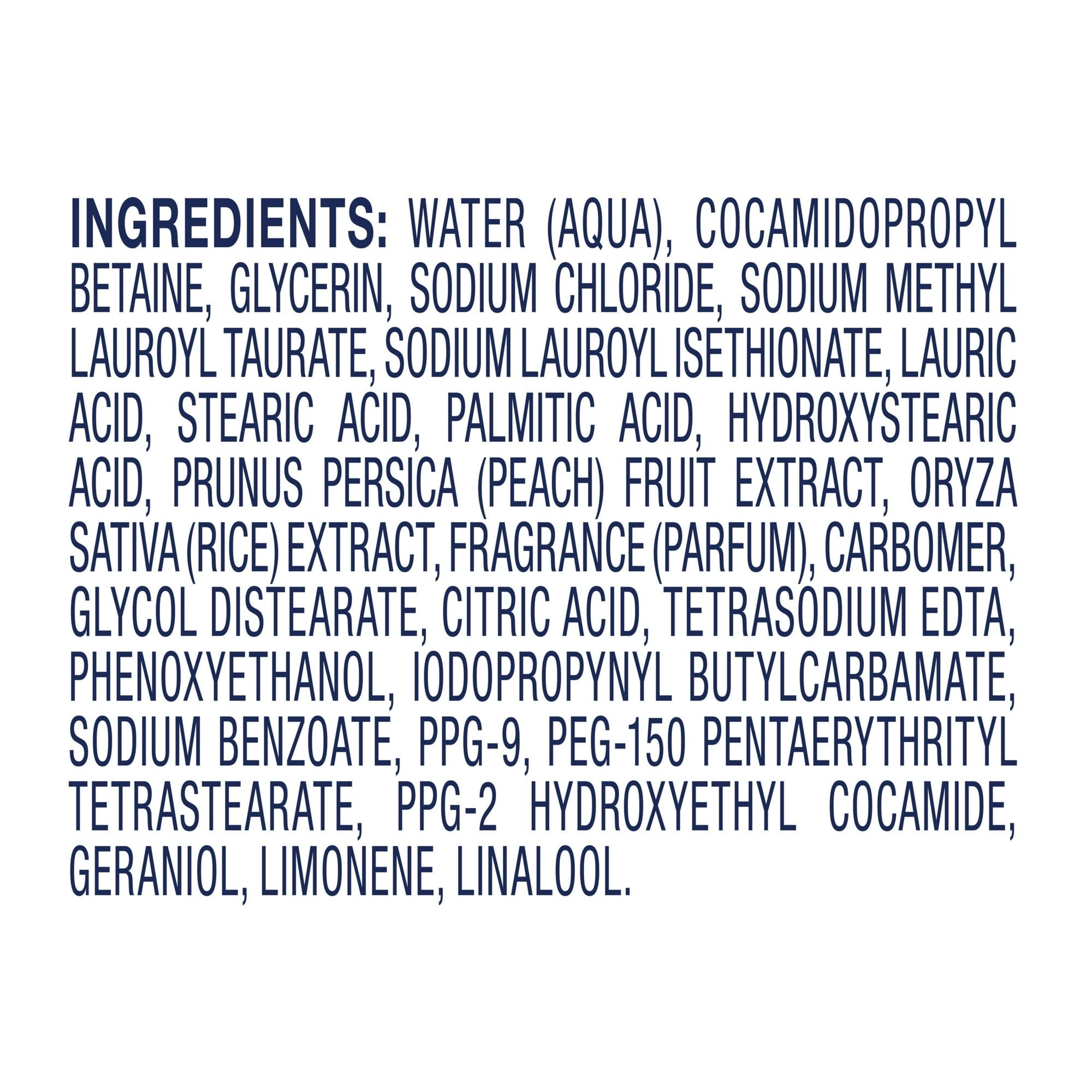 Dove hand wash ingredients list text panel