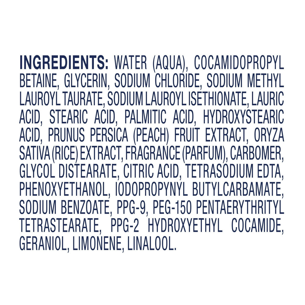 Dove hand wash ingredients list text panel