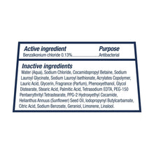 Dove antibacterial body wash ingredients panel showing active and inactive ingredients