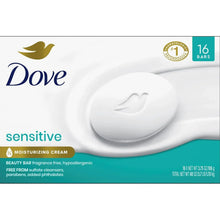 Dove sensitive beauty bar soap in 16-count box, shown with white soap bar