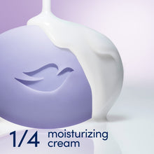 Dove-shaped bath soap bar graphic with 1/4 moisturizing cream label