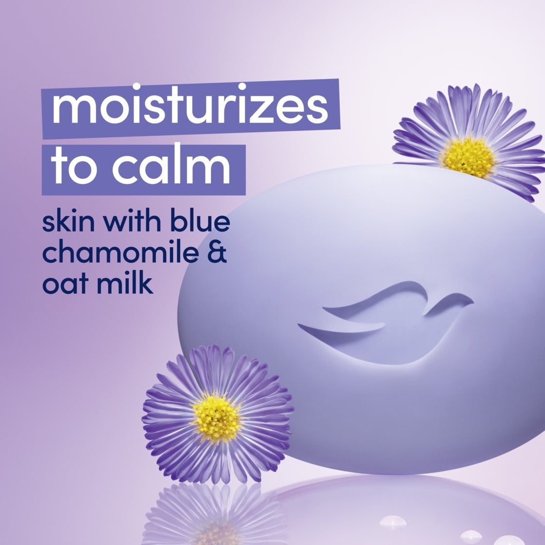 Dove Beauty Bar Women's Bath Soap Anti-Stress Blue Chamomile & Oat Milk, 3.75 oz 4 Count