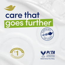 Soap packaging with Dove bird logo and certification seal icons