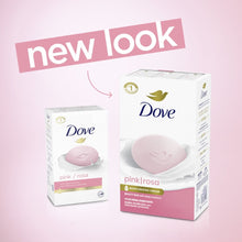 Pink soap bar and box set for Dove beauty bar, with “new look” banner