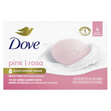 Pink soap bar with Dove emblem, shown on white cream swirl