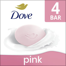 Pink Dove beauty bar soap with dove emblem, labeled 4 bar pack