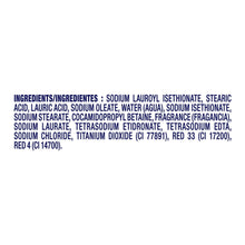 Ingredients list panel for soap, including common surfactant and fragrance components