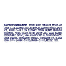Soap ingredient list text on package backing