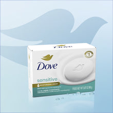 Dove sensitive beauty bar soap box with white bar and dove emblem