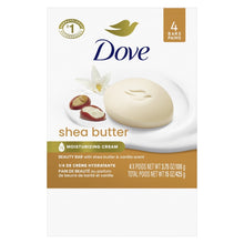 Shea butter moisturizing soap bar 4-pack on retail box with dove logo