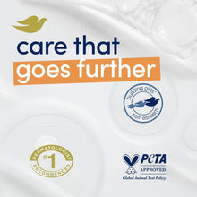 Soap care certification badges on Dove shea butter bar package with bubbles