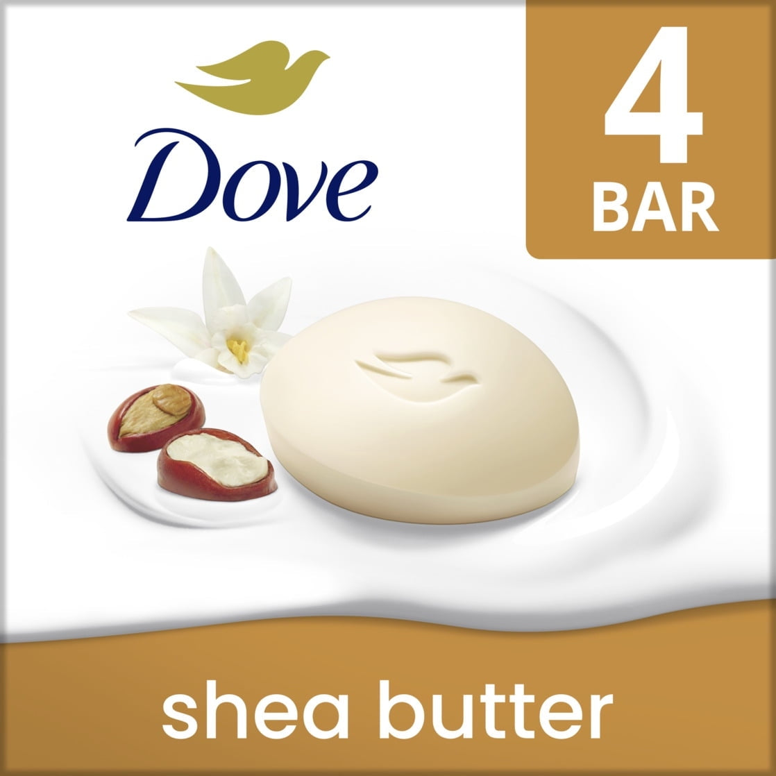 Dove Beauty Bar Women's Bath Soap Shea Butter, 3.75 oz 4 Bars