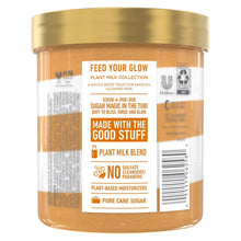 Dove coconut milk sugar lychee body scrub jar back label with text and barcode