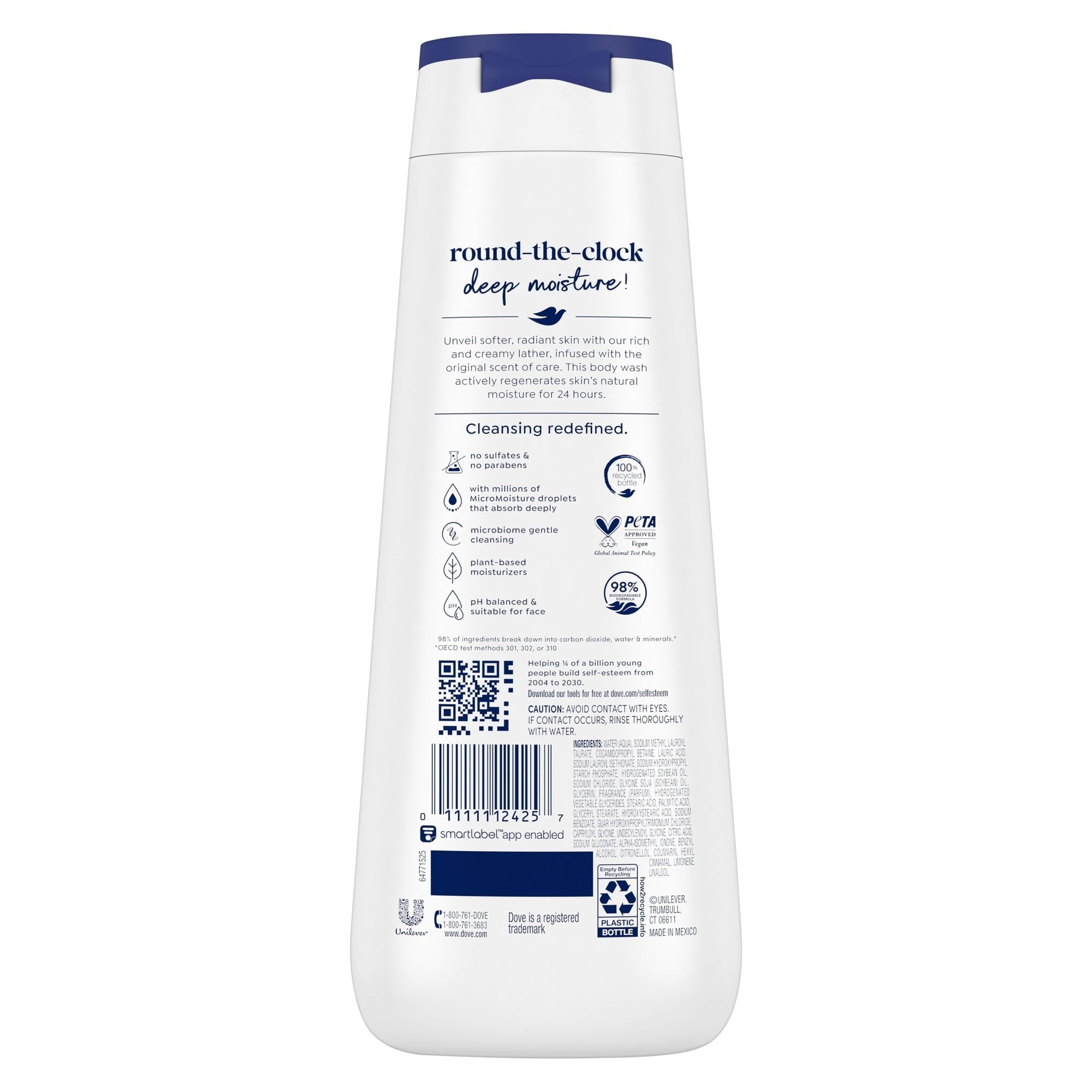 Dove Body Wash For 24hr Lotion-Soft Skin Deep Moisture Moisturizing Skin Cleanser with No Sulfates No Parabens, 20 Fl oz 2 pack