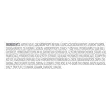 Ingredients list on body wash label