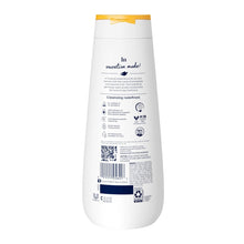 Dove body wash bottle back label with cleansing directions and icons