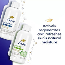 Two Dove body wash bottles, deep moisture and refreshing cucumber & green tea