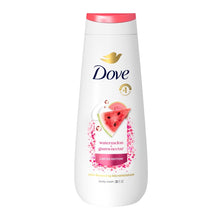 Dove body wash bottle front with watermelon guava nectar artwork
