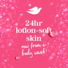 Dove body wash benefits graphic with 24hr lotion-soft skin text