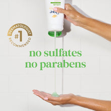 Body wash pump dispensing onto hands, no sulfates no parabens label