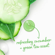 Refreshing cucumber and green tea scent graphic with droplets