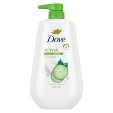 Dove body wash pump bottle, white, green pump, refresh label