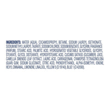 Body wash ingredients list text panel