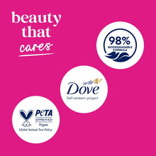 Dove replenishment body wash with 98% biodegradable and vegan/approved badges