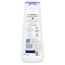 Moisturizing body wash bottle with blue cap and white back label